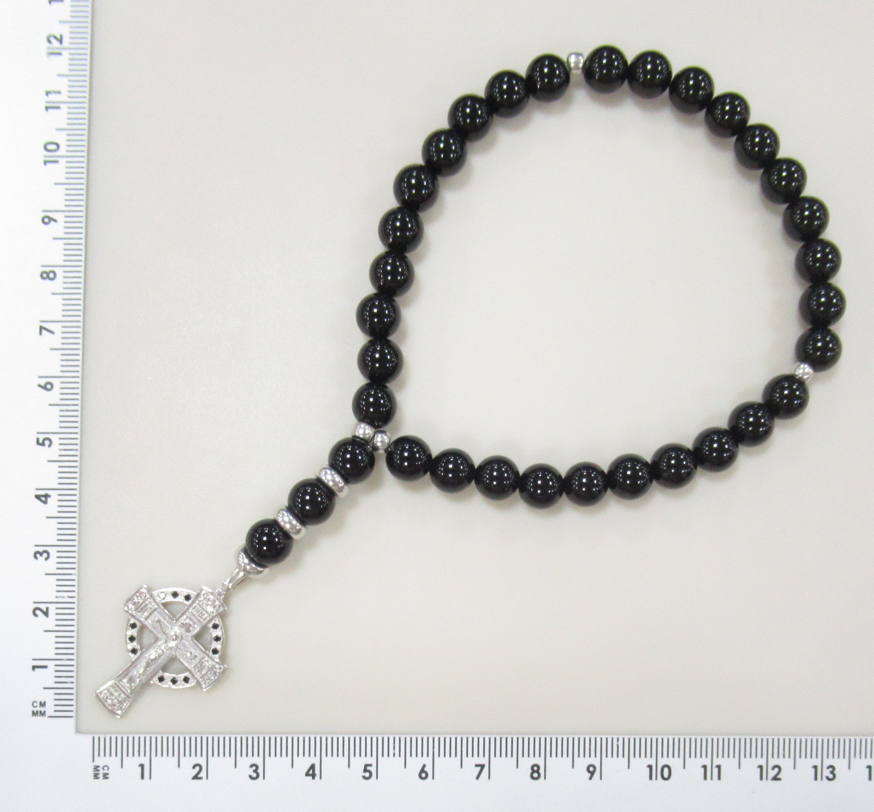 Серебряные четки 925 пробы; вставки 12 Фианит черный; 33 Агат черный;